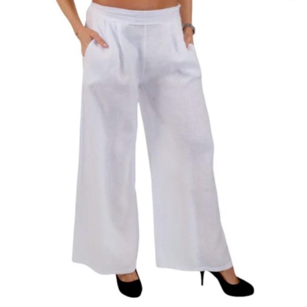Elegant White Wide-Leg Linen Pants